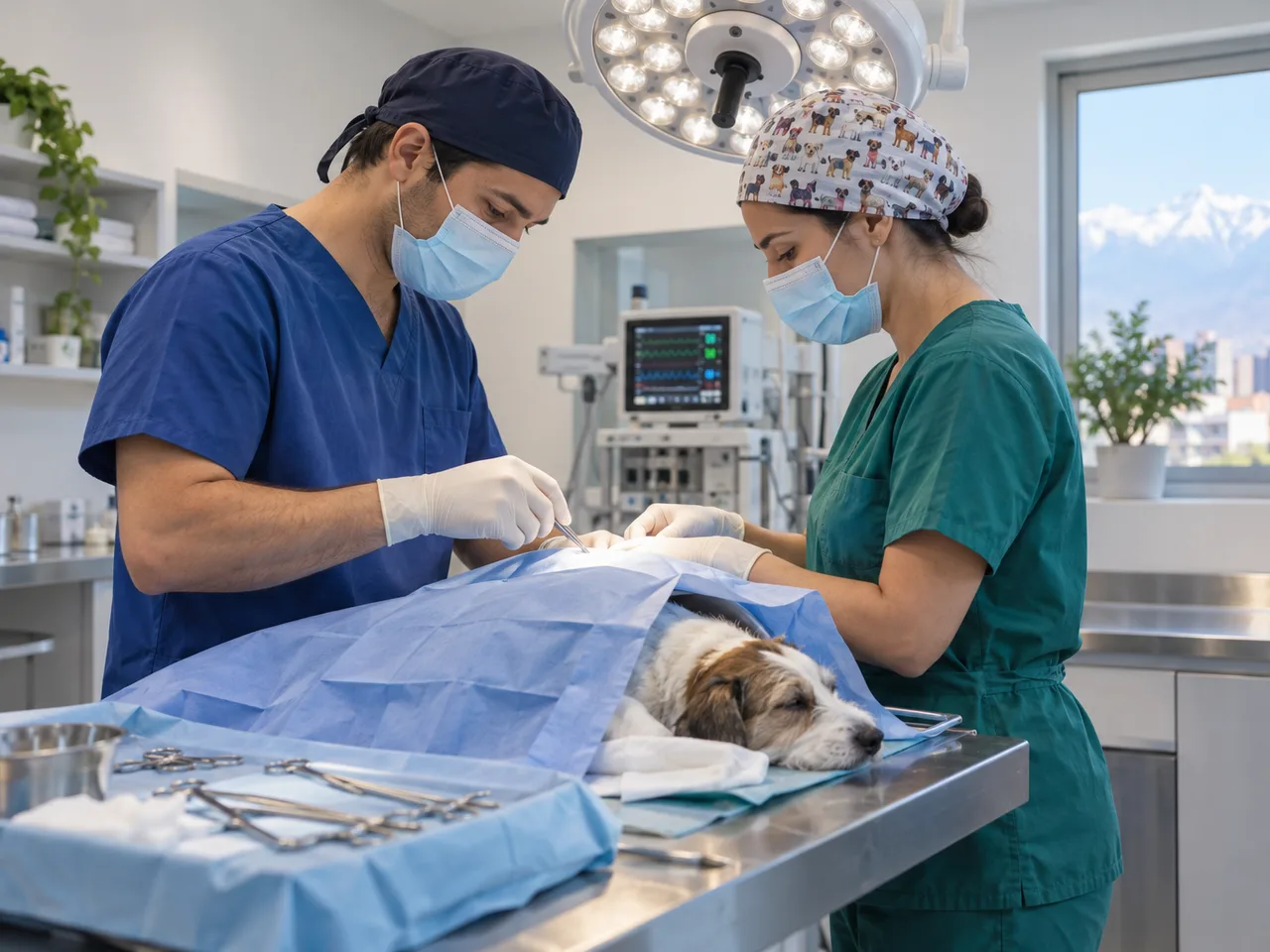Equipo veterinario operando en pabellón